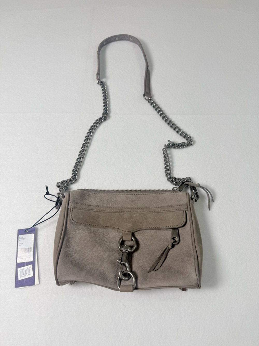 Rebecca Minkoff Taupe Suede Shoulder Bag with Silver Chain